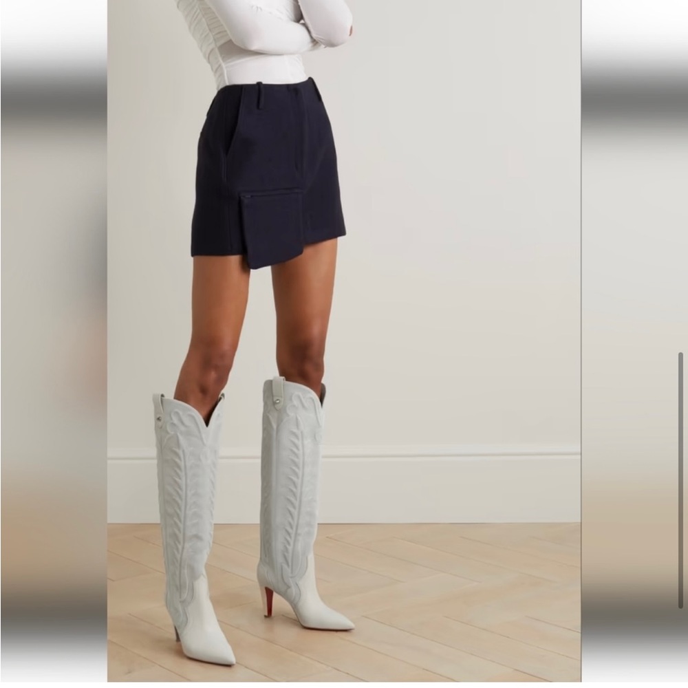 Christian Louboutin Santia Botta 85 White Cowboy Suede Boots